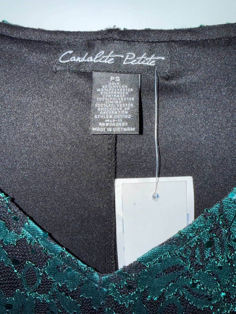 Emerald Green Lace Sequin Maxi Dress with Satin Waist Tie - Picture 2 of 3